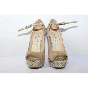 ladies Jimmy Choo Beige Suede Snakeskin heels size 37